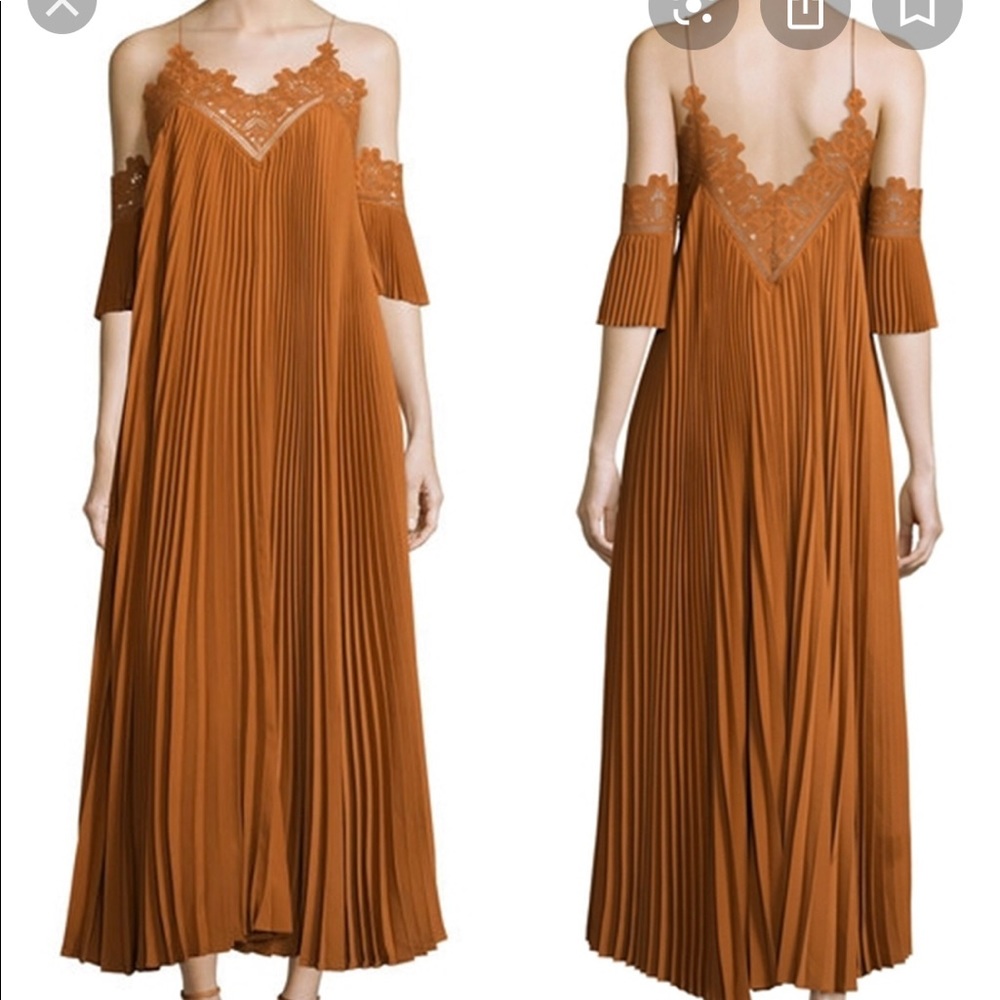 Self Portrait Orange Pleated Maxi Lace Dress SZ6